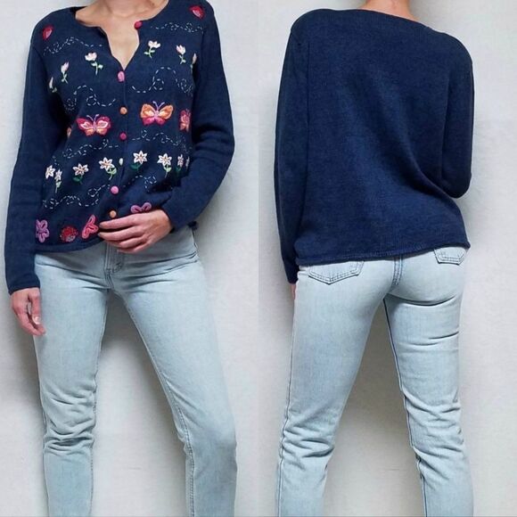 Vintage Y2K tiara blue knit butterfly cardigan - Picture 1 of 15